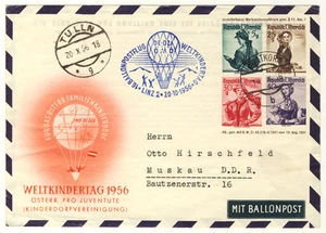 ÖSTERREICH - 16. BALLONPOST 1956 - GANZSACHENUMSCHLAG 5/25/30/40g in die DDR - Bild 1 von 2