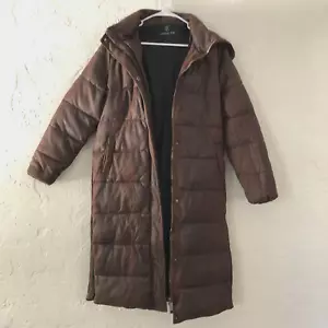 Unreal Fur Croc Illusion Coat Brown Heavy Puffer Coat jacket Hooded Sz Sm - Picture 1 of 11