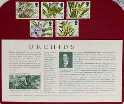 GB 1993 Orchids Set MNH. Stamps inside FDC Envelope cw Description Card - Image 1 of 4