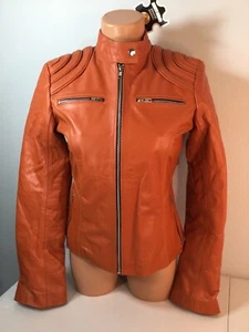 Dark Orange Leather Zipper Jacket. Size Small. Armpit To Armpit: 18.5”. NEW. - Picture 1 of 9