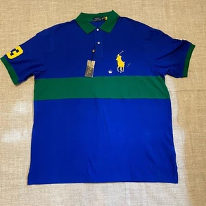 Polo Ralph Lauren Shirt Mens 2 XLT   Blue Green  Big Yellow Pony Mesh Dad Casual - Picture 1 of 9