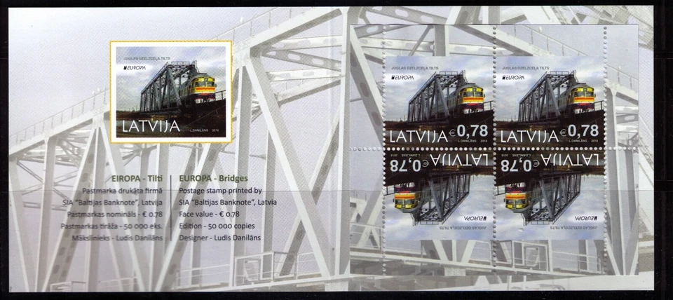 Letonia Europa CEPT Bridges Booklet 2018 MNH Foto 1 de 1
