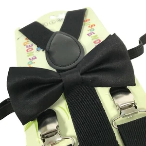 Black Suspender and Bow Tie Baby Toddler Kids Boys Girls Combo Set Wedding (USA) - Picture 1 of 2