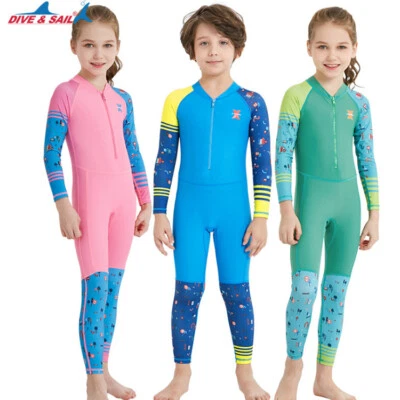 ONE PIECE KIDS GIRLS BOYS LONG SLEEVE WETSUIT DIVING SURF SWIMWEAR UPF 50+ 18822 - Image 1 of 4