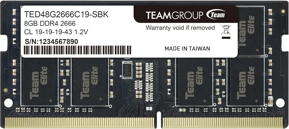 TEAMGROUP 8GB DDR4 PC4-21300 2666MHZ CL19 1.2V SODIMM MEMORY TED48G2666C19-SBK - Image 1 of 1