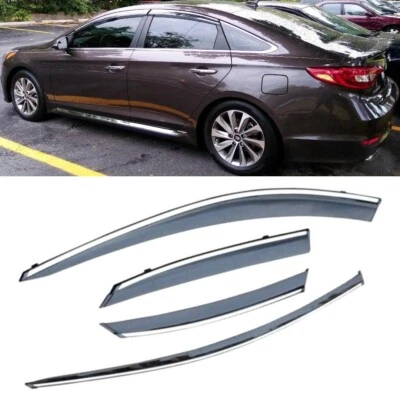 Chrome Window Visor Door Vent Sun Deflector Rain Guard for SONATA 15 16 17 18-19 - Image 1 of 4