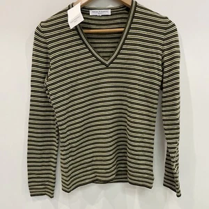 Amina Rubinacci Long Sleeve 100% Wool Sweater Jumper Green Stripes Size 42 NEW - Picture 1 of 13
