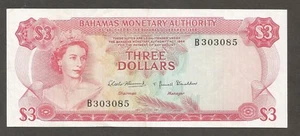 Bahamas 3 Dollars L.1968; EF; P-28; BNB-B203a; QEII, Paradise Beach; colorful - Picture 1 of 2
