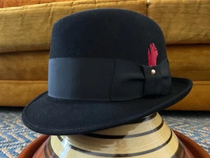 Vintage Black Sal Der Hutmacher von Brooklyn geizige Krempe Fedora. 7 1/8 - Bild 1 von 6