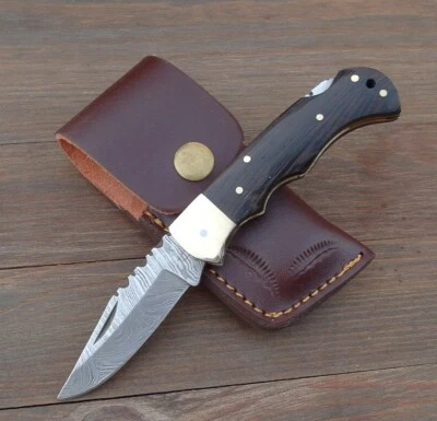 HALLER Messer Damast Optik Taschenmesser - Klappmesser + Lederetui 80427