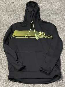 Under Armour Hoodie Large Loose Fit Black with neon grn logo - Coldgear Lg L - Picture 1 of 3