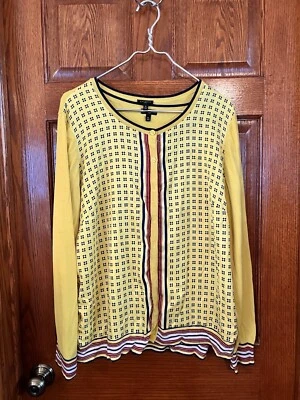 Talbots 1X Sweater Set Yellow Blue & Red Sleeveless Shirt Long Sleeve Cardigan - Image 1 of 4