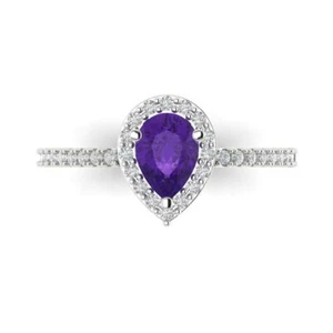 14K White Gold Solitaire with Accents Engagement Ring 0.755 ctw Natural Amethyst - Picture 1 of 11