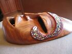 African Wooden Hand Carved Tribal Mask Multi Colored Beads And Shells