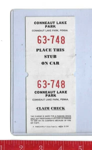 vintage Conneaut Lake Park Automobile Claim Check parking pass Pennsylvania - Picture 1 of 2