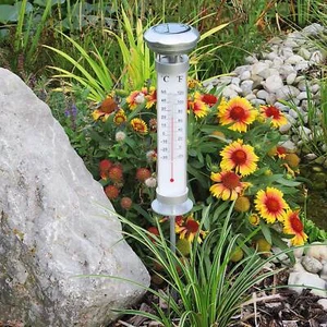 Garten Thermometer LED Solar Gartenthermometer Außenthermometer beleuchtet - Bild 1 von 8