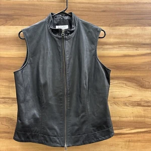 Nine West Women’s Large  Black Leather Zip Up Vest - Picture 1 of 8