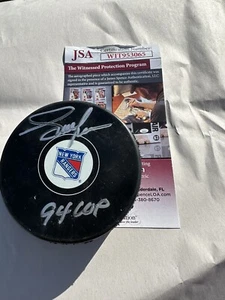 Adam Graves Autographed New York Rangers Puck JSA Certified 94 Cup Inscription - Picture 1 of 4