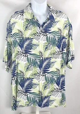 Access Hawaiian Shirt xl white blue tropical button up shortsleeve pocket retro - Image 1 of 4