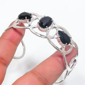 Black Spinel Gemstone Handmade 925 Sterling silver Adjustable Cuff Bracelet - Picture 1 of 1