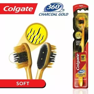 4x Colgate Toothbrush 360° Charcoal Gold Soft Infused Spiral Antigerm Bristles - Picture 1 of 11