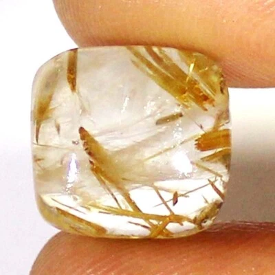 14.40CTS Natural Golden Needle in Rutile Quartz CUSHION Cabochon stone 14x15x7mm - Image 1 of 4