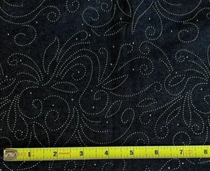 Metal Studs Fabric BLUE Denim Dark Indigo Silver Floral Remnant 48" L x 56" W - Picture 1 of 6