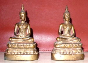 Thailand Brass ? Buddha Seated Pair 7cm BUDDHA STATUES Hollow Cast FINE OFFER? - Picture 1 of 1