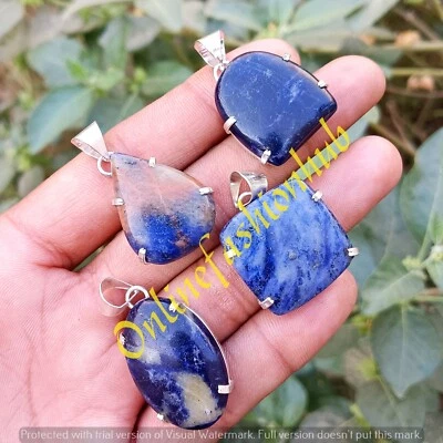 Lote al por mayor de 10 piezas de piedras preciosas de sodalita natural enchapadas en plata 925 Foto 1 de 4