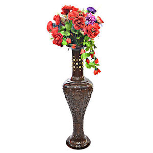 New Uniquewise Antique Decorative Brown Hand Curved Mango Wood Floor Flower Vase