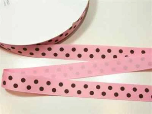 Pink with Brown Polka Dot Grosgrain Ribbon 7/8" x 10 yards Schiff Polyester B43 - Picture 1 of 6