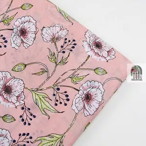 1 Yard Indian Cotton Hand Block Print Pink Floral Beautiful Craft Sewing Fabric - Picture 1 of 6