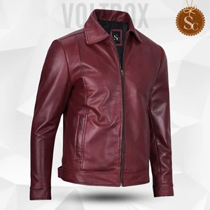 Men's Genuine Maroon Lambskin Leather Jacket Classic & Timeless Style - Picture 1 of 7
