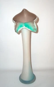 Exquisite Art Nouveau Jack in the Pulpit Frosted Art Glass Vase, Teal Blue Brown - Picture 1 of 1