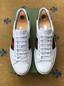 Gucci Ace Trainers Sneaker Schuhe Weiß Leder Web Blau Rot Herren UK 10 US 11 44 - Bild 1 von 14