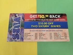 Sega Promotional Get $10 Back Two Saturn Games Mail-In Insert