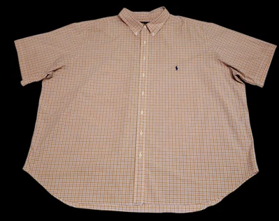 Camisa Ralph Lauren Para Hombre 4XB Naranja A Cuadros Manga Corta Algodón Ligero Poni Foto 1 de 4