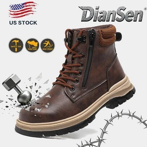 Mens Leather Lace Up Work Safety Boots Steel Toe Anti-smash Waterproof Shoes US - Picture 1 of 24