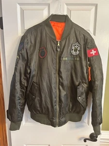 Swiss Cross Bomber Jacket Mens Military Armed Services Patches Sheriff Med Size - Picture 1 of 8