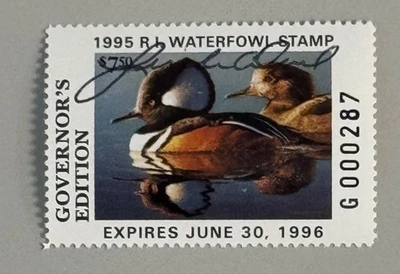 1995 Rhode Island State Duck Stamp - Governor Hand Signed - Image 1 of 2