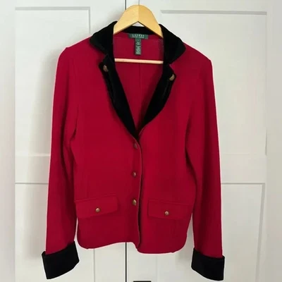Blazer Suéter Lauren Ralph Lauren Vintage Rojo Negro Terciopelo Talla L Foto 1 de 4