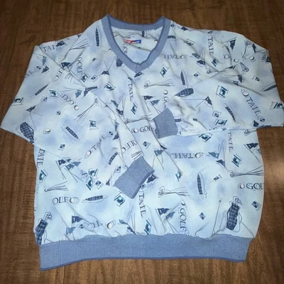 Vintage Tail Jacket Large Golf Windbreaker Blue Pullover Classic AOP 90s - Изображение 1 из 4