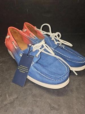 Polo Ralph Lauren Boat Shoes Newport Merton Canvas Blue Red Tie Dye SZ 10.5 - Image 1 of 4