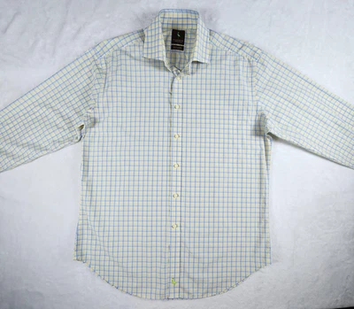 Tailorbyrd Shirt Mens Large Blue Yellow Check Plaid 2 Ply Cotton Long Sleeve - Imagem 1 de 4