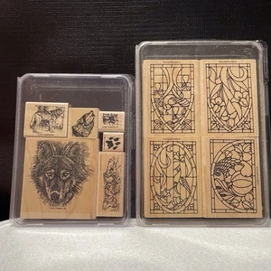 2 Stampin' Up vintage! timbro gomma legno lotto 10 lupi in pensione + vetrate colorate - Foto 1 di 24