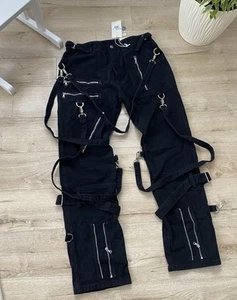 Pantalones góticos raros de mezclilla holgados con correa bondage estilo opio para hombre talla 34 - Imagen 1 de 9