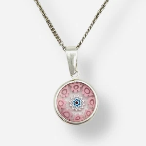 Collar de cadena colgante de cristal de Murano rosa Millefiori de plata de ley 732 VI 925 - Imagen 1 de 12