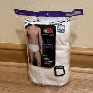 Fruit Of The Loom 8 Pack Tag Free Full Cut Soft White Briefs Underwear - New 3XL - Picture 1 of 5