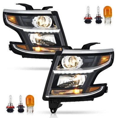 Left Right Headlights For 2015-2020 Chevy Tahoe Suburban Lamp With Bulbs LED DRL Foto 1 de 4
