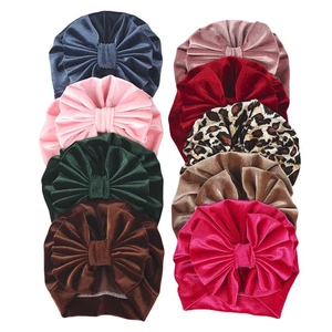 5 PCS Baby Boy Girl Child Velvet Stretch Beanie Hats Big Bow Elastic Turban Caps - Picture 1 of 15